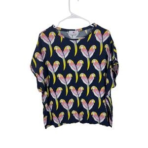 Herzens Angelegenheit Short Sleeve Silk Bird Blouse Parrot Size 36